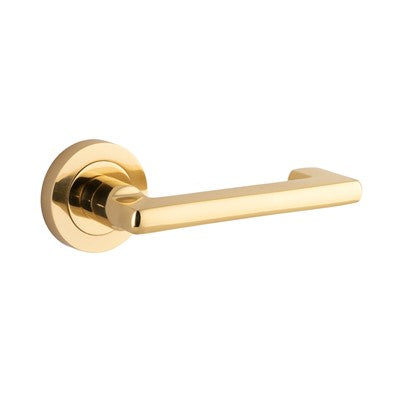 Iver Door Lever Baltimore Return Rose Round Concealed Fix Pair Polished Brass L128xP57mm BPD52mm