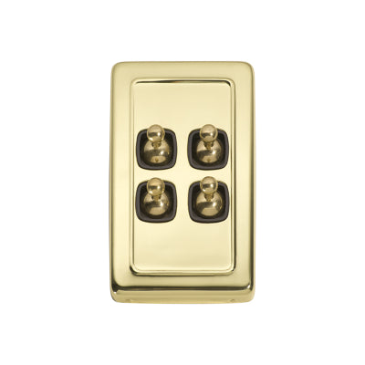 Tradco Switch Flat Plate Toggle 4 Gang Brown Polished Brass H115xW72mm