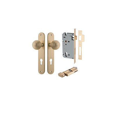 Iver Door Knob Guildford Oval Brushed Brass Key / Thumb Entrance Kit