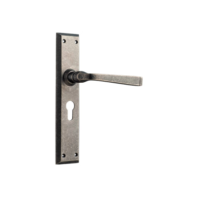 Tradco Door Lever Menton Euro Pair Rumbled Nickel H225xW50xP75mm