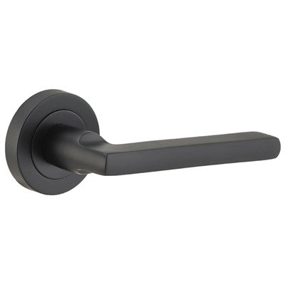 Iver Door Lever Baltimore Rose Round Concealed Fix Pair Matt Black L118xP57mm BPD52mm