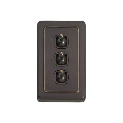 Tradco Switch Flat Plate Toggle 3 Gang Brown Antique Copper H115xW72mm