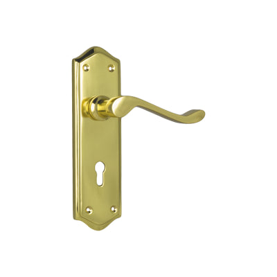 Tradco Door Lever Henley Lock Pair Polished Brass H180xW50xP58mm