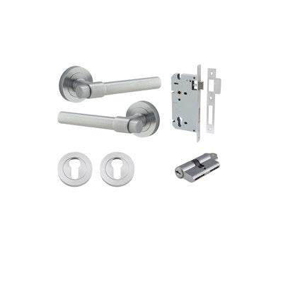 Iver Door Lever Helsinki Rose Round Brushed Chrome Key / Key Entrance Kit