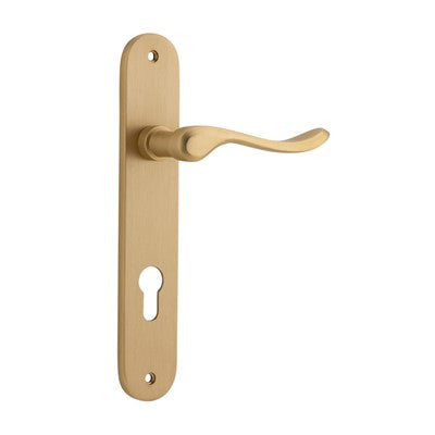 Iver Door Lever Stirling Oval Euro Pair Brushed Brass CTC85mm L116xP62mm BPH240xW40mm