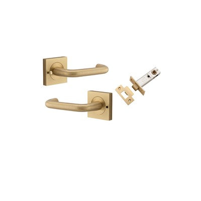 Iver Door Lever Oslo Return Rose Square Brushed Brass Inbuilt Privacy Kit