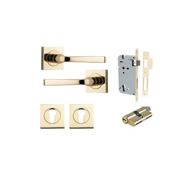 Iver Door Lever Annecy Rose Square Polished Brass Key / Key Entrance Kit