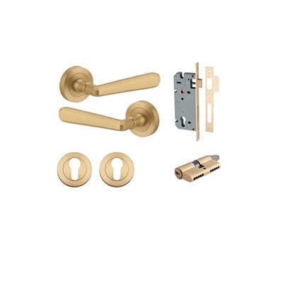 Iver Door Lever Copenhagen Rose Round Brushed Brass Key / Key Entrance Kit