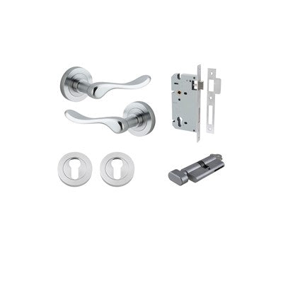 Iver Door Lever Stirling Rose Round Brushed Chrome Key / Thumb Entrance Kit