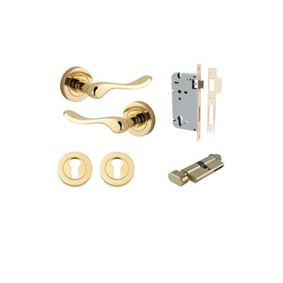 Iver Door Lever Stirling Rose Round Polished Brass Key / Thumb Entrance Kit