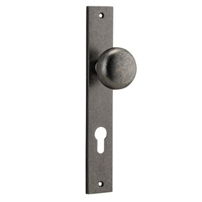 Iver Door Knob Cambridge Rectangular Euro Pair Distressed Nickel CTC85mm D55xP60mm BPH240xW38mm