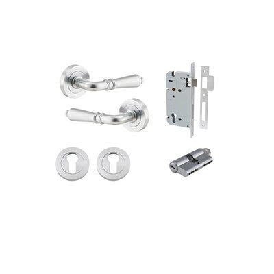 Iver Door Lever Sarlat Rose Round Brushed Chrome Key / Key Entrance Kit