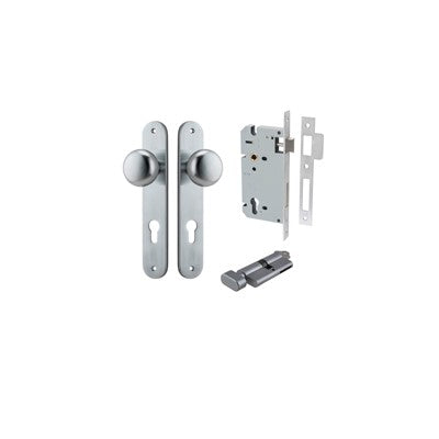 Iver Door Knob Cambridge Oval Brushed Chrome Key / Thumb Entrance Kit