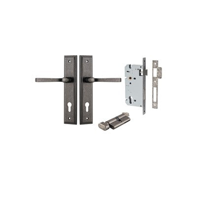 Iver Door Lever Annecy Stepped Distressed Nickel Key / Thumb Entrance Kit