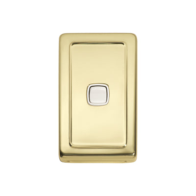 Tradco Switch Flat Plate Rocker 1 Gang White Polished Brass H115xW72mm