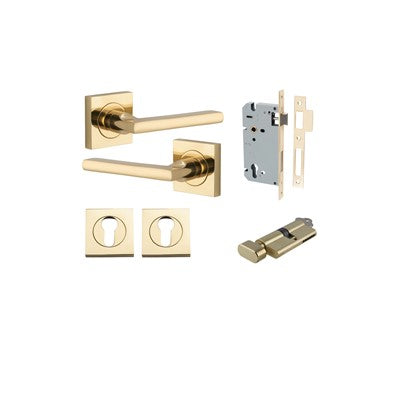 Iver Door Lever Baltimore Rose Square Polished Brass Key / Thumb Entrance Kit