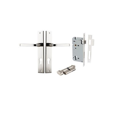 Iver Door Lever Annecy Rectangular Polished Nickel Key / Thumb Entrance Kit