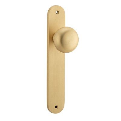 Iver Door Knob Cambridge Oval Latch Pair Brushed Brass D55xP60mm BPH240xW40mm