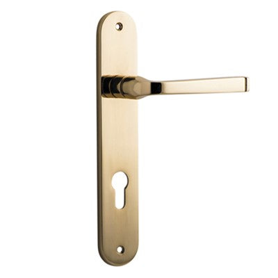 Iver Door Lever Annecy Oval Euro Pair Polished Brass CTC85mm L117xP63mm BPH240xW40mm