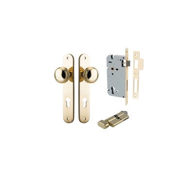 Iver Door Knob Paddington Oval Polished Brass Key / Thumb Entrance Kit