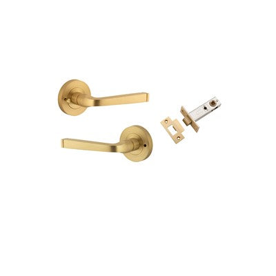 Iver Door Lever Annecy Rose Round Brushed Brass Inbuilt Privacy Kit