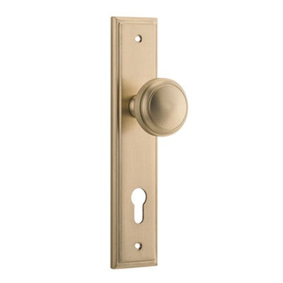 Iver Door Knob Paddington Stepped Euro Pair Brushed Brass CTC85mm D55xP64mm BPH237xW50mm