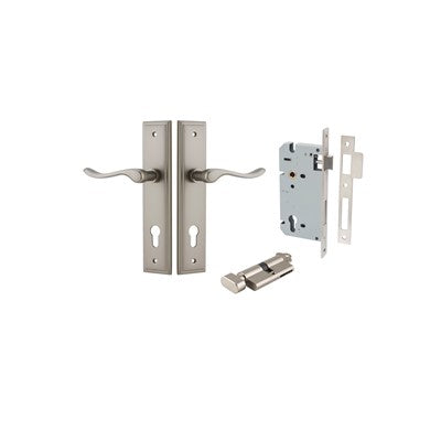 Iver Door Lever Stirling Stepped Satin Nickel Key / Thumb Entrance Kit