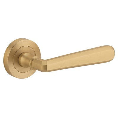 Iver Door Lever Copenhagen Rose Round Concealed Fix Pair Brushed Brass L120xP60mm BPD52mm