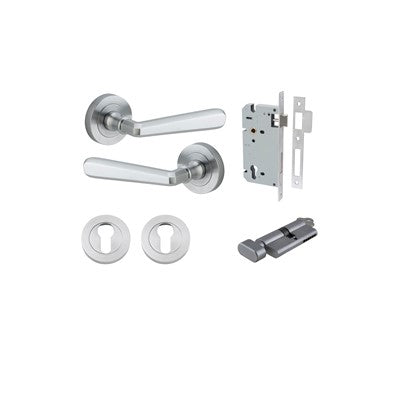 Iver Door Lever Copenhagen Rose Round Brushed Chrome Key / Thumb Entrance Kit