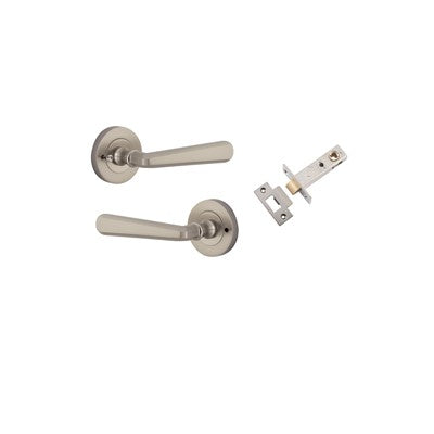 Iver Door Lever Copenhagen Rose Round Satin Nickel Inbuilt Privacy Kit