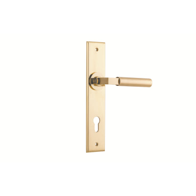 Iver Door Lever Berlin Chamfered Euro Pair Polished Brass CTC85mm L120xP59mm BPH240xW50mm