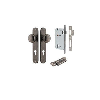 Iver Door Knob Cambridge Oval Distressed Nickel Key / Thumb Entrance Kit