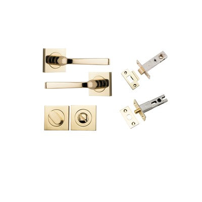 Iver Door Lever Annecy Rose Square Polished Brass Privacy Kit