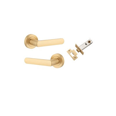 Iver Door Lever Osaka Rose Round Brushed Brass Passage Kit