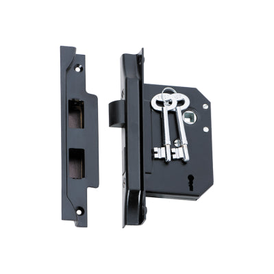 Tradco Mortice Lock 3 Lever Rebated Matt Black CTC57mm Backset 57mm