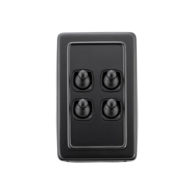 Tradco Switch Flat Plate Toggle 4 Gang Matt Black H115xW72mm