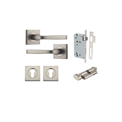 Iver Door Lever Annecy Rose Square Satin Nickel Key / Thumb Entrance Kit