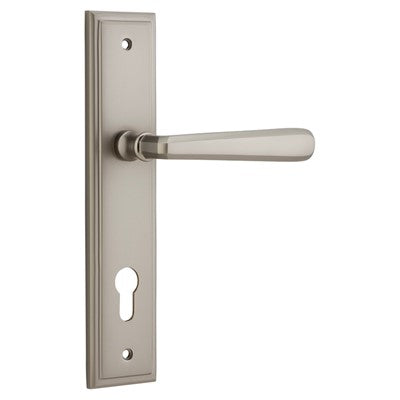 Iver Door Lever Copenhagen Stepped Euro Pair Satin Nickel CTC85mm L120xP60mm BPH237xW50mm