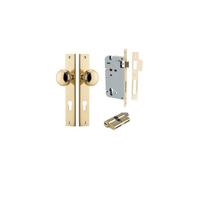 Iver Door Knob Paddington Rectangular Polished Brass Key / Key Entrance Kit