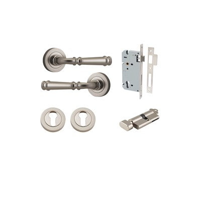 Iver Door Lever Verona Rose Round Satin Nickel Key / Thumb Entrance Kit