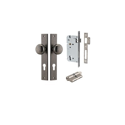 Iver Door Knob Cambridge Rectangular Distressed Nickel Key / Key Entrance Kit