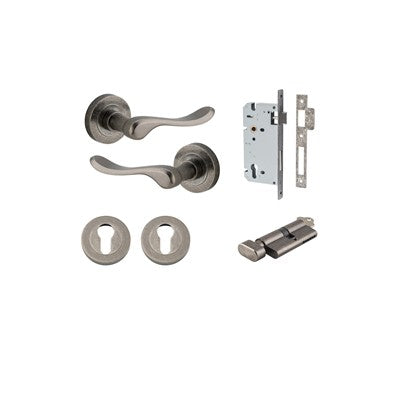 Iver Door Lever Stirling Rose Round Distressed Nickel Key / Thumb Entrance Kit