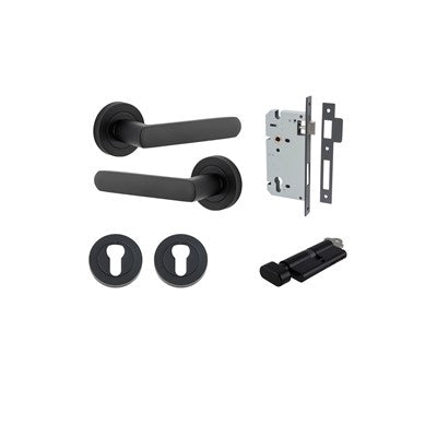 Iver Door Lever Osaka Rose Round Matt Black Key / Thumb Entrance Kit