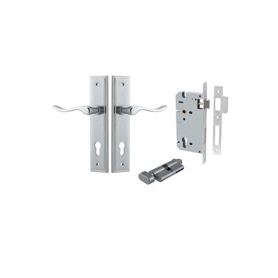 Iver Door Lever Stirling Stepped Brushed Chrome Key / Thumb Entrance Kit