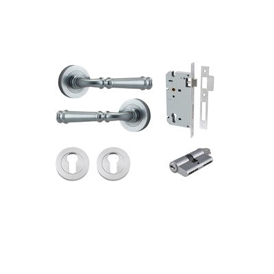 Iver Door Lever Verona Rose Round Brushed Chrome Key / Key Entrance Kit