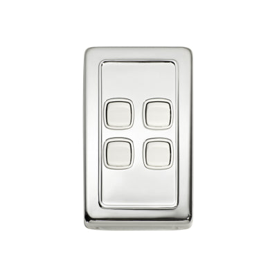 Tradco Switch Flat Plate Rocker 4 Gang White Chrome Plated H115xW72mm