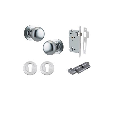 Iver Door Knob Cambridge Rose Round Brushed Chrome Key / Thumb Entrance Kit