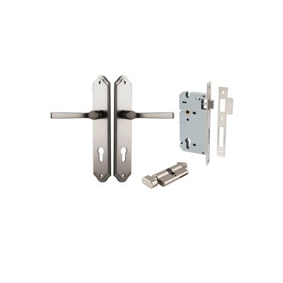 Iver Door Lever Annecy Shouldered Satin Nickel Key / Thumb Entrance Kit