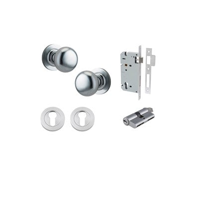 Iver Door Knob Cambridge Rose Round Brushed Chrome Key / Key Entrance Kit