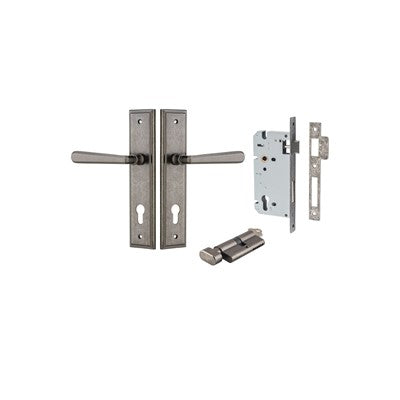 Iver Door Lever Copenhagen Stepped Distressed Nickel Key / Thumb Entrance Kit